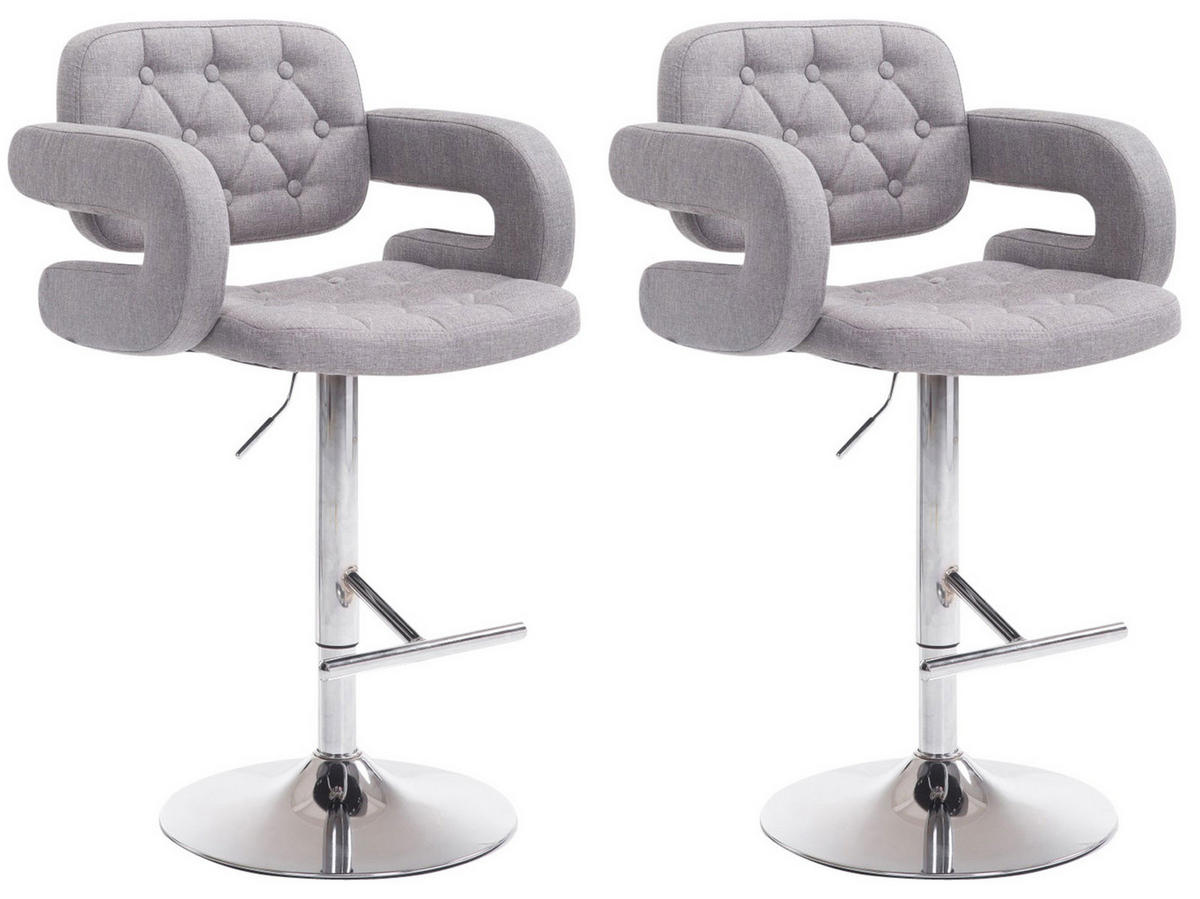 BARHOCKER Dubai, 2er Set, Gestell Metall in Chromoptik, Stoff Grau - Chromfarben/Grau, Textil/Metall (52/100/55cm) - TPFLiving