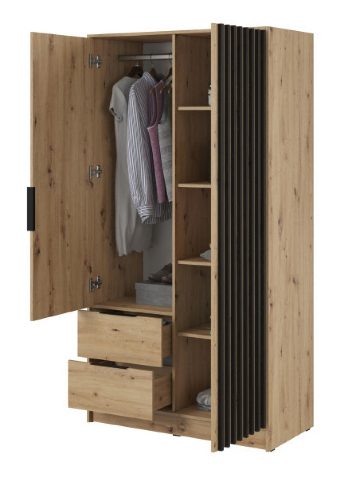 SCHRANK Artisan Eiche KELLY Zweitürig Mit Lamellen 105 cm - Eichefarben/Eiche Artisan, Holzwerkstoff (105/200/51cm) - Sepro Meble
