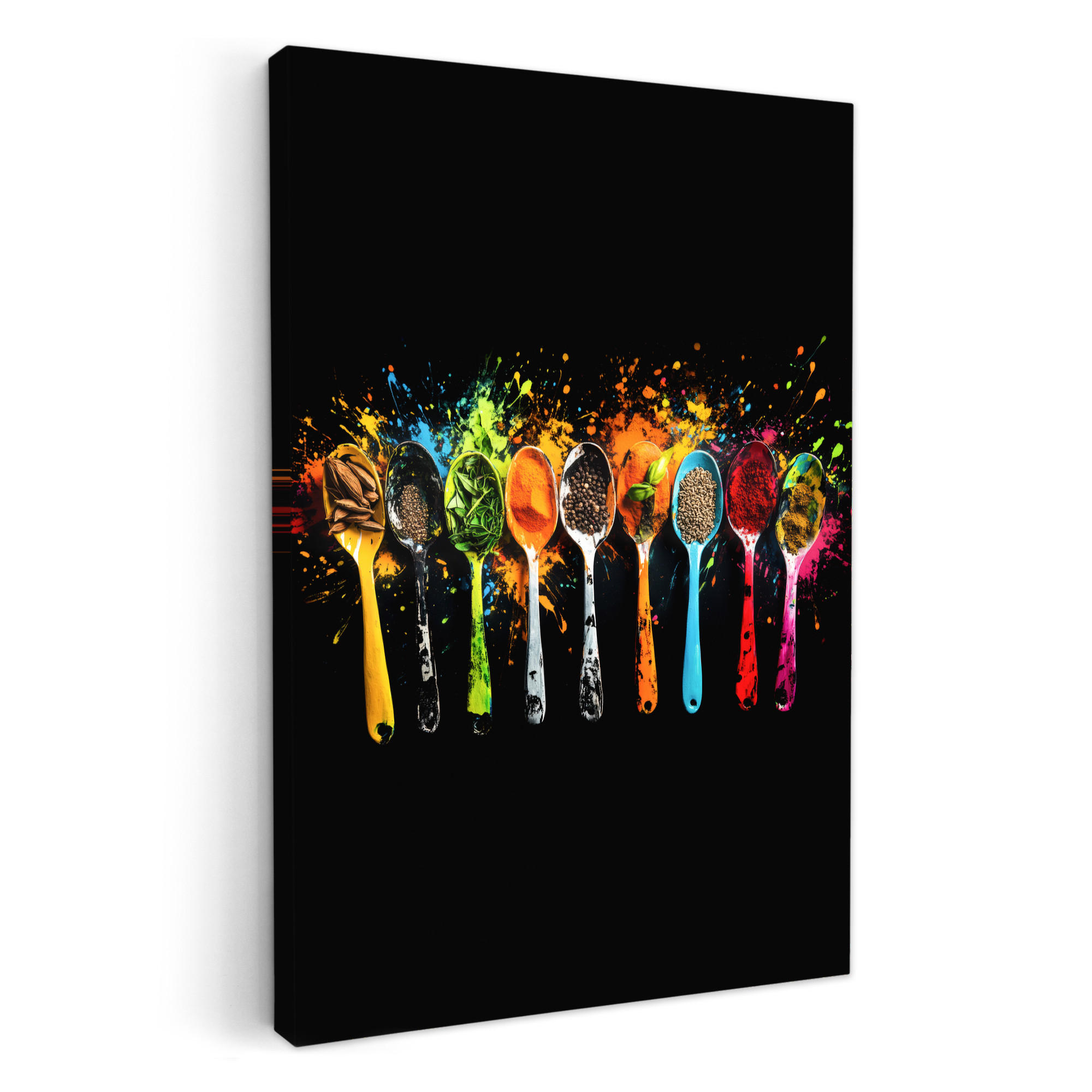 LEINWANDBILD Löffel - Gewürze - Modern - Graffiti - Farbe - Farbenfroh 20x30 cm - Multicolor, Textil (20/30cm) - MuchoWow