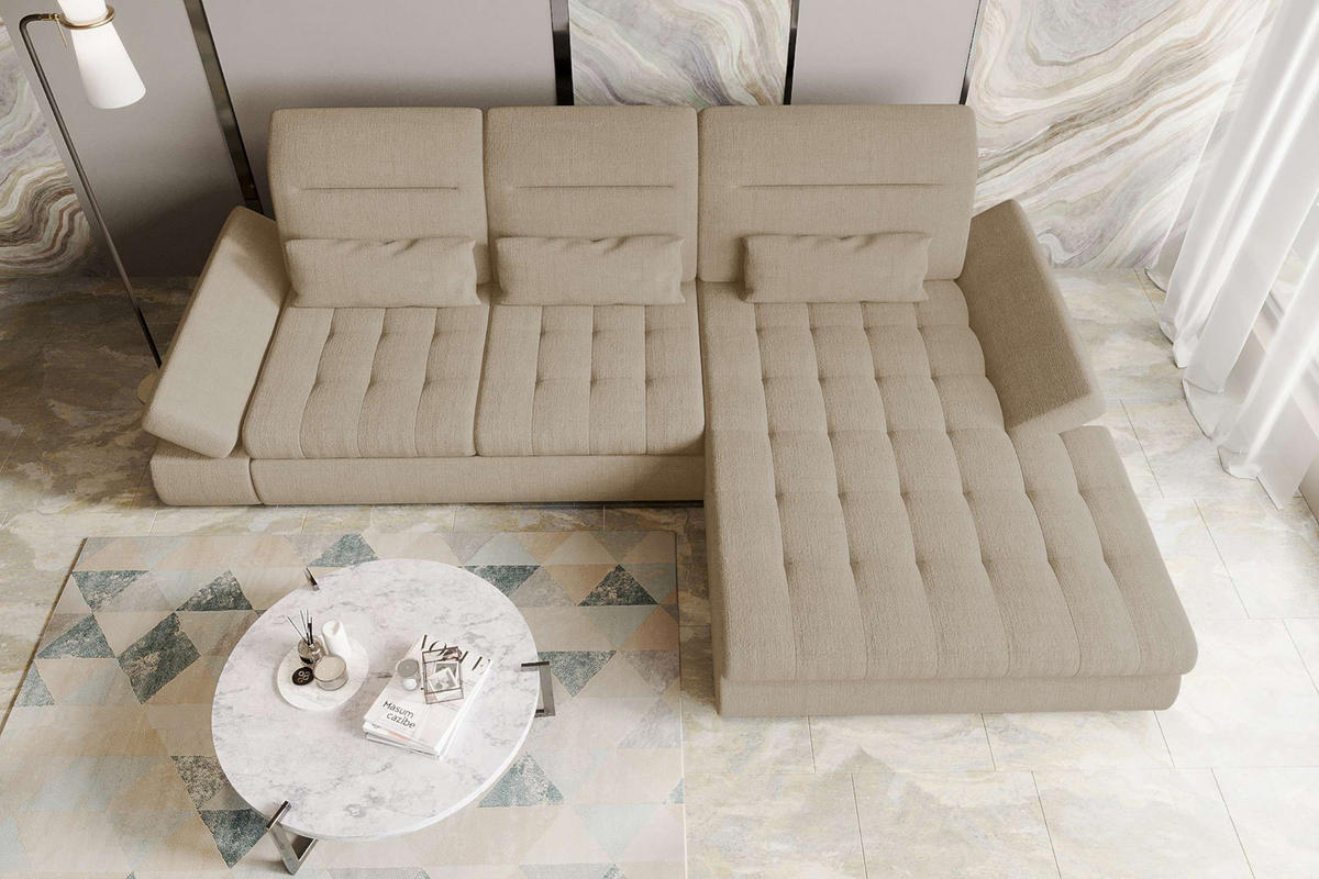 ECKSOFA Toscana Plus Velours inkl. Schlaffunktion - Creme, Textil (300/179cm) - 99rooms