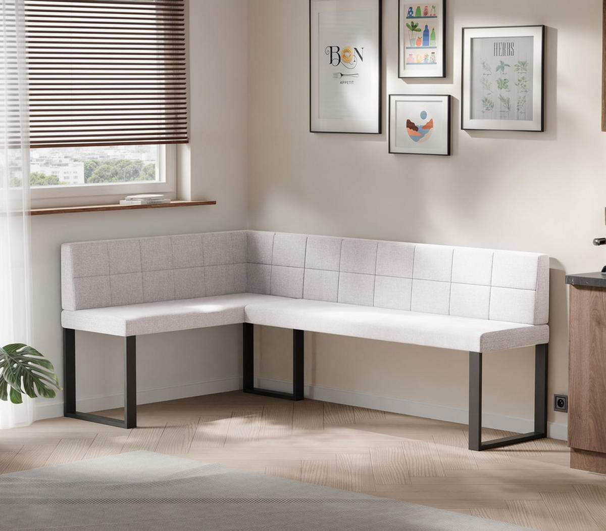 ECKBANK links SANA U Webstoff gesteppt, 128/168 cm Beige - Beige, Textil/Metall (128/168cm) - Idohome