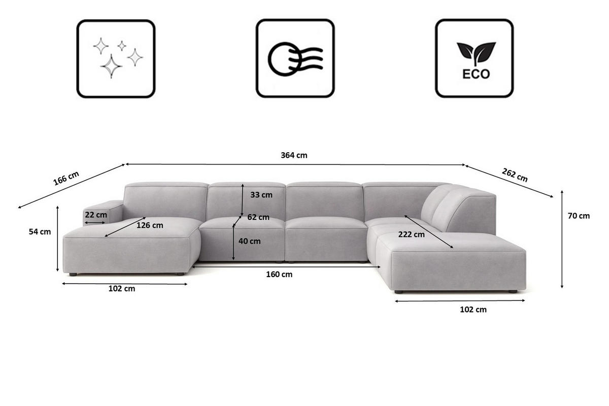 ECKSOFA Cursal V, Stoff Salvador, Grau, Rechts - Grau, Holz (364/262cm) - Kaiser Möbel