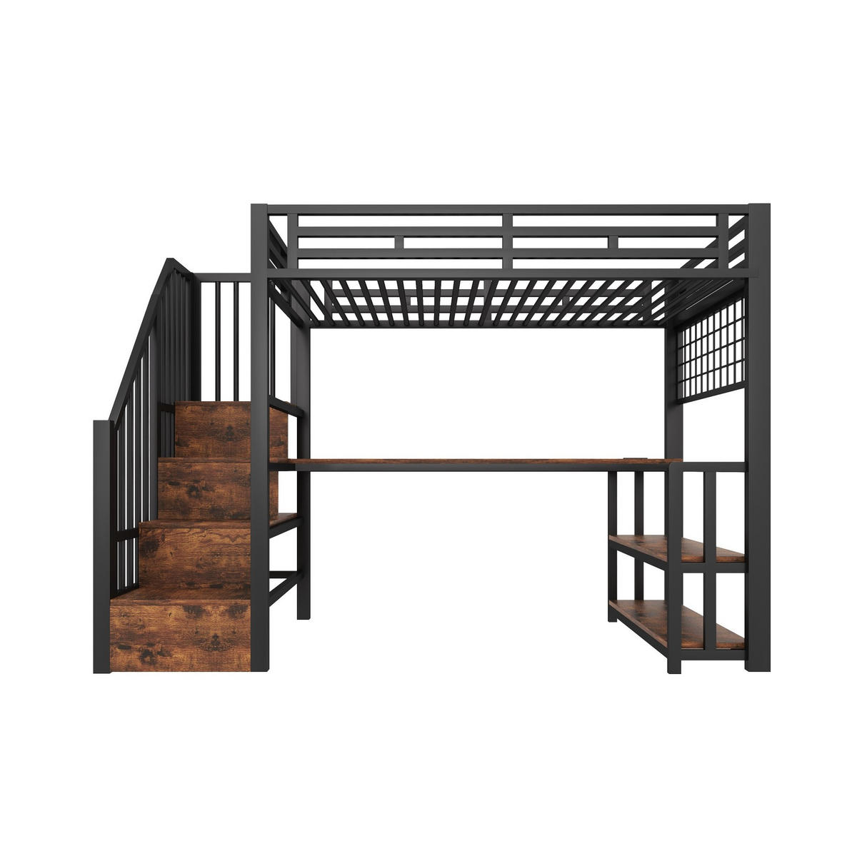 PATROVÁ postel 90/200 cm černá z kovu a MDF s psacím stolem - černá, kov (90/200cm) - OKWISH