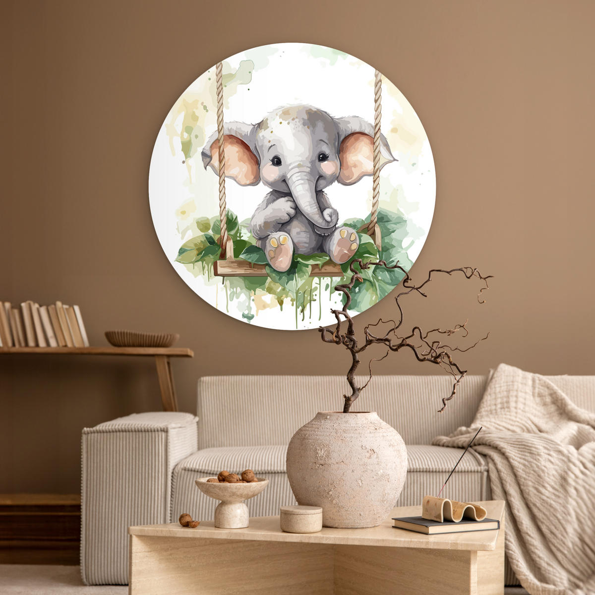 WANDBILD Elefant - Tier - Kinder - Dschungel 90x90 cm - Hellgrau, Kunststoff (90/90cm) - MuchoWow
