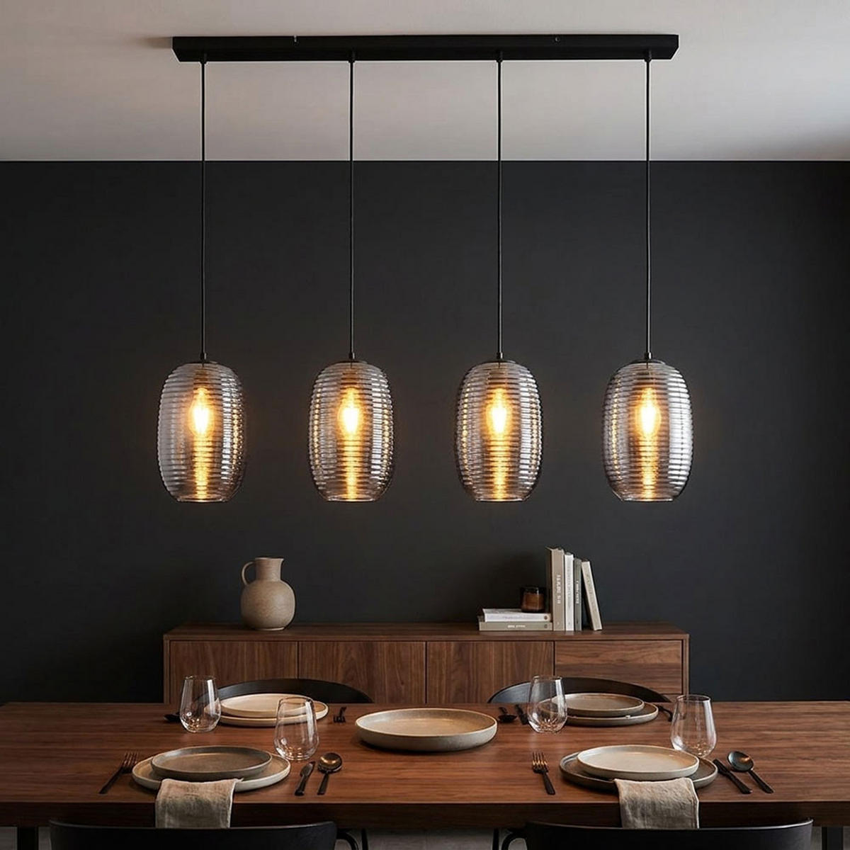 PENDELLEUCHTE Metall Schwarz Rauchglas - Schwarz, Glas (109/20/120cm) - Globo Lighting