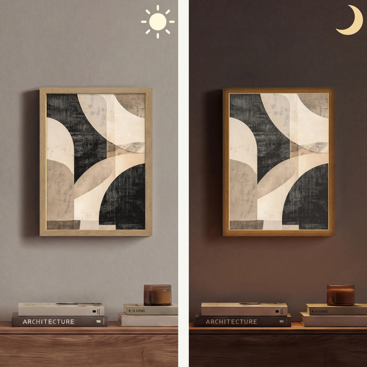 NÁSTĚNNÁ LAMPA S AKUMULÁTOREM Abstraktní - Tvary - Moderní - Béžová 30x40 cm - šedá, kompozitní dřevo (30/40/8cm) - OnlyWow