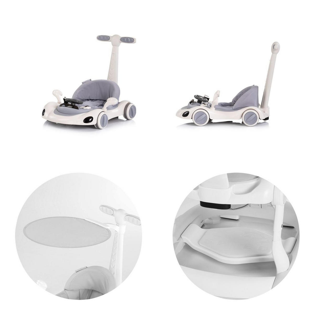 LAUFLERNHILFE Happy Walker grau 5 in 1 Schaukelfunktion Musik Lichter Räder - Grau, Kunststoff (68/61/76cm) - Chipolino