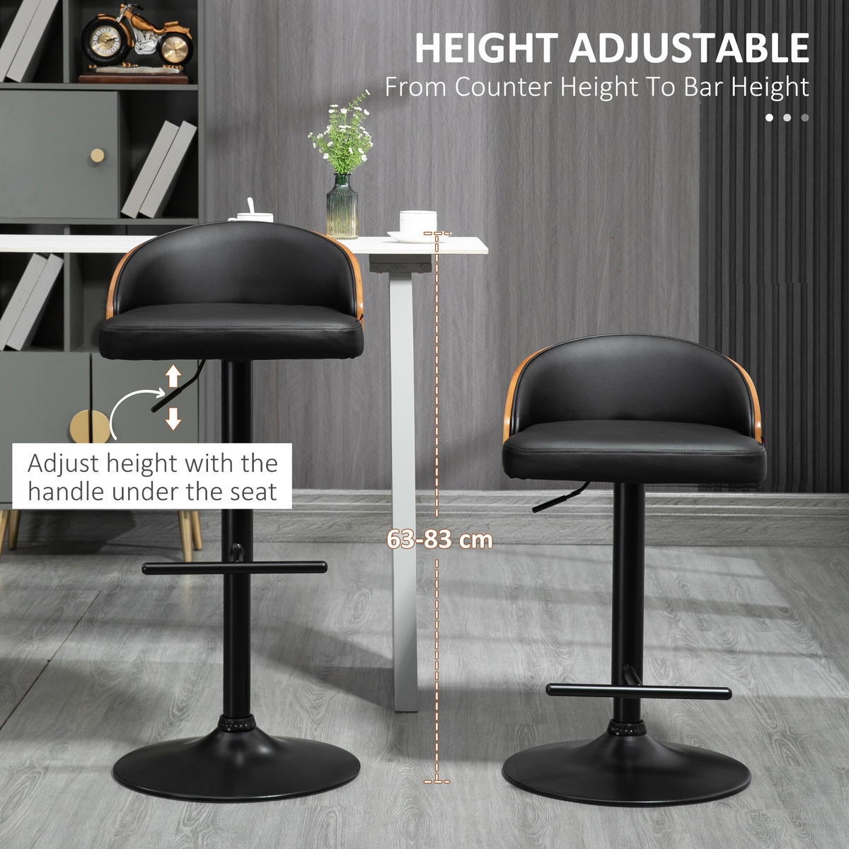 BARHOCKER, Kunstleder, Schwarz+Kaffee - Schwarz, Kunststoff (49.5/96/48cm) - HOMCOM