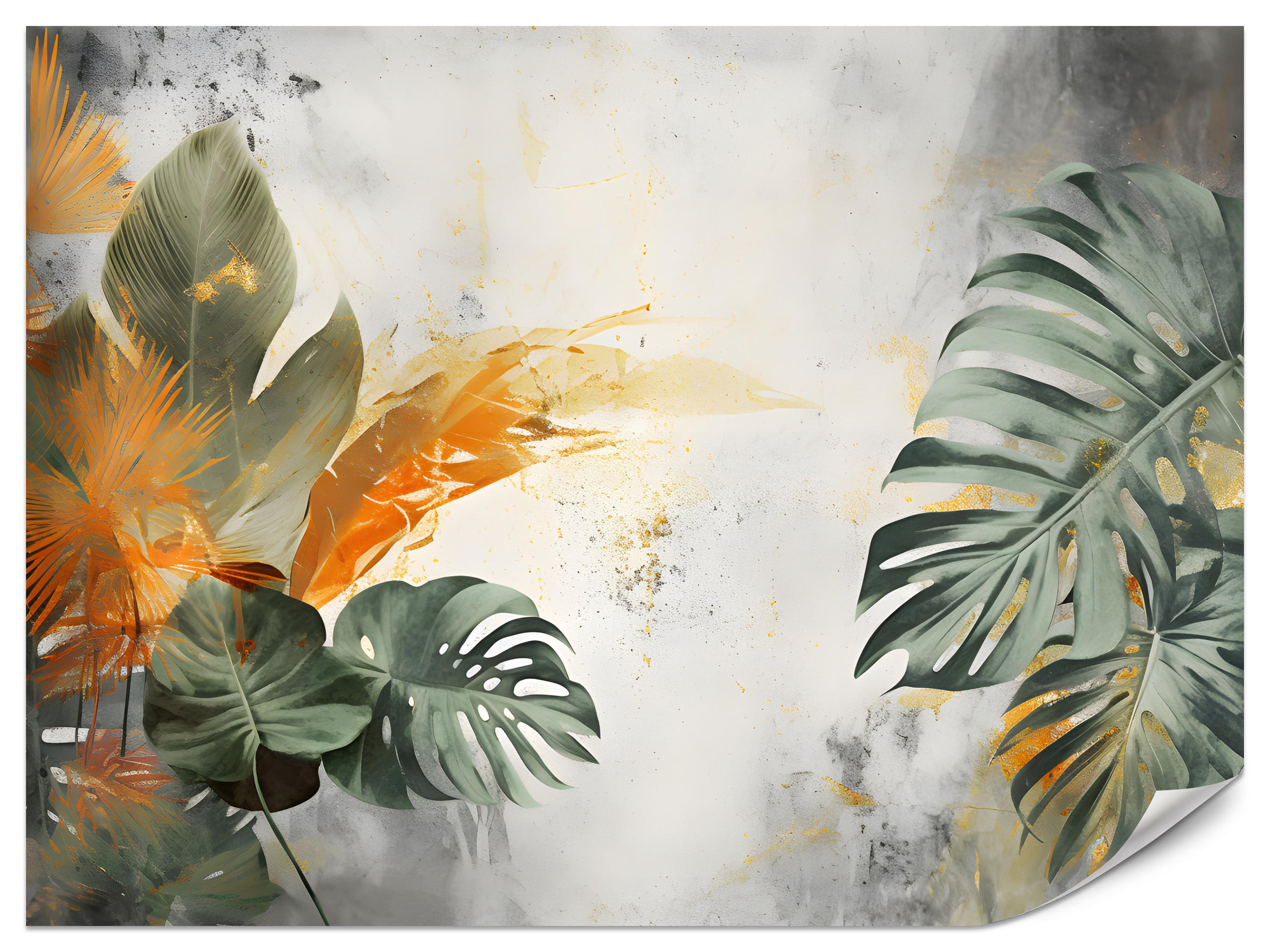 FOTOTAPETE für Schlafzimmer Tropen Monstera Beton Natur Blätter 200x140 - Beige/Orange, Papier (200/140cm) - Muralo
