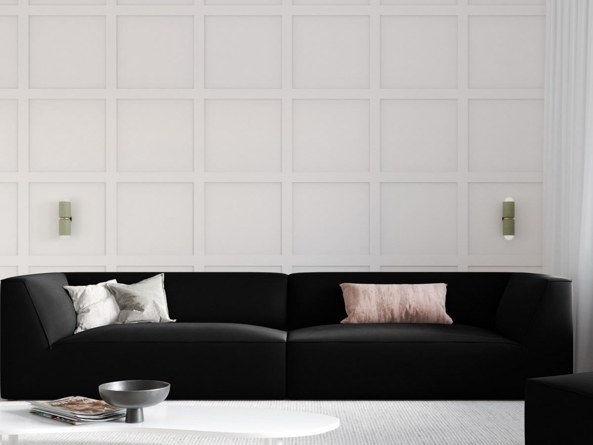 SOFA Ruby aus Samt schwarz 4 Sitzplätze - Schwarz, Textil (93/69/302cm) - Micadoni