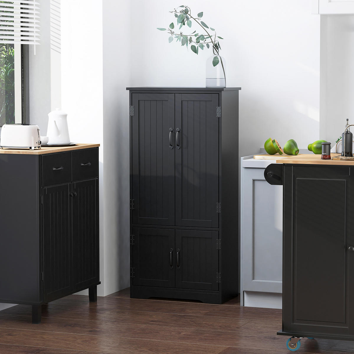 HIGHBOARD DE-10978 2 Türen & 3 verstellbare Böden Schwarz - Schwarz, Holzwerkstoff (30/123/60cm) - ComfortXL