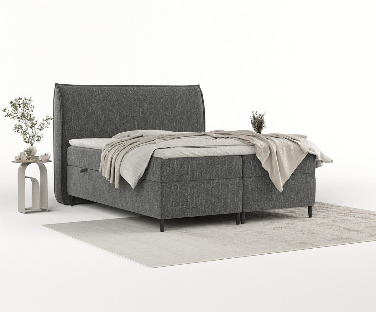 BOXBETT Corvus Schwarz 160/200 cm mit Matratze und Latex-Topper - Schwarz, Holz/Holzwerkstoff (160/200cm) - Maison de Reve