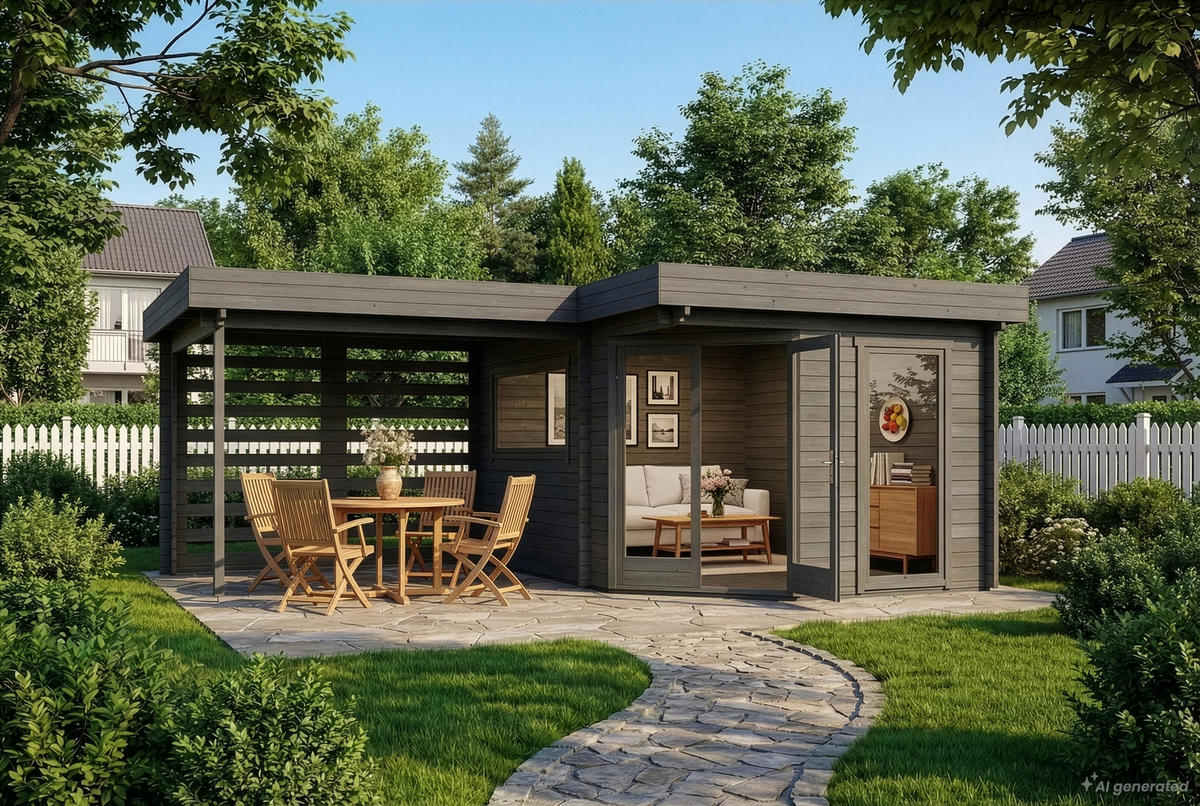 GARTENHAUS Holz Pepe Optima - Grau, Holz (618/230/462cm) - Alpholz