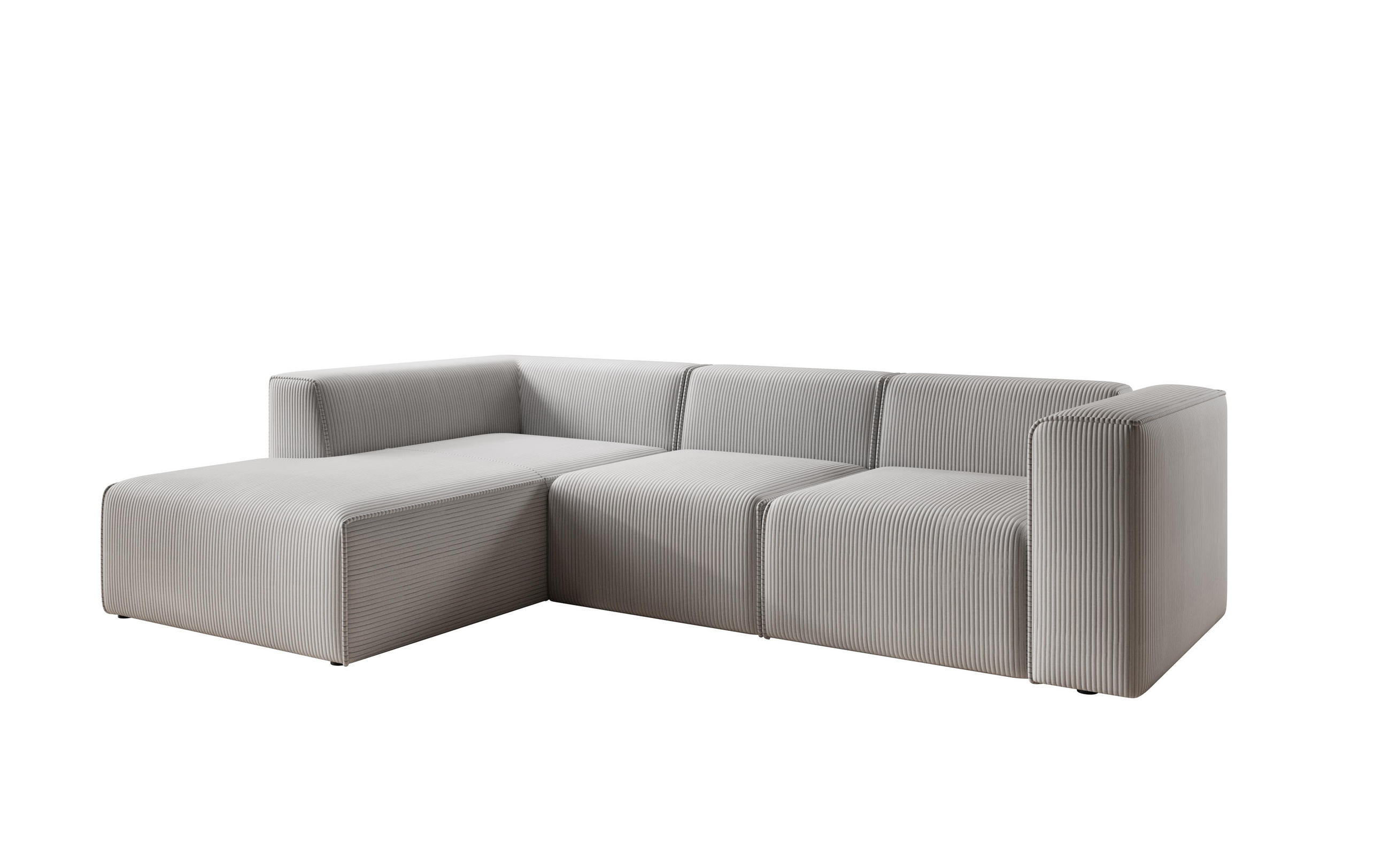 ECKSOFA Fuego Links, Cord-Stoff, 285x72x165 cm, Hellgrau - Hellgrau, Holz (285/165cm) - PROMETO Möbel