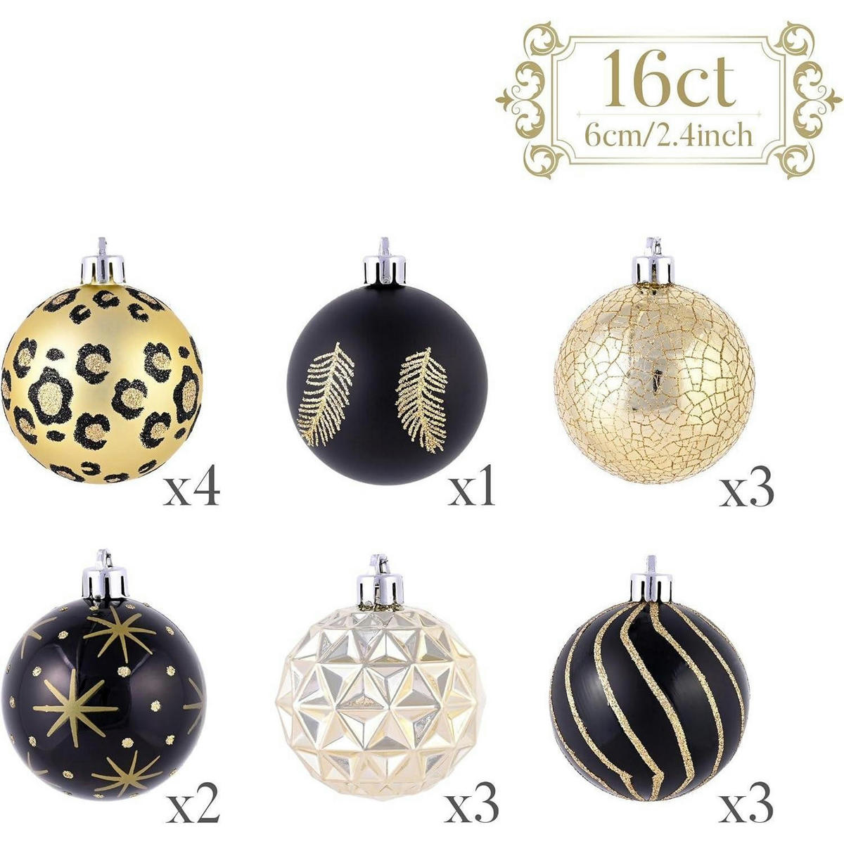 WEIHNACHTSKUGELN 16-teiliges Set 6 cm Schwarz Gold - Multicolor, Kunststoff (6/6/6cm)