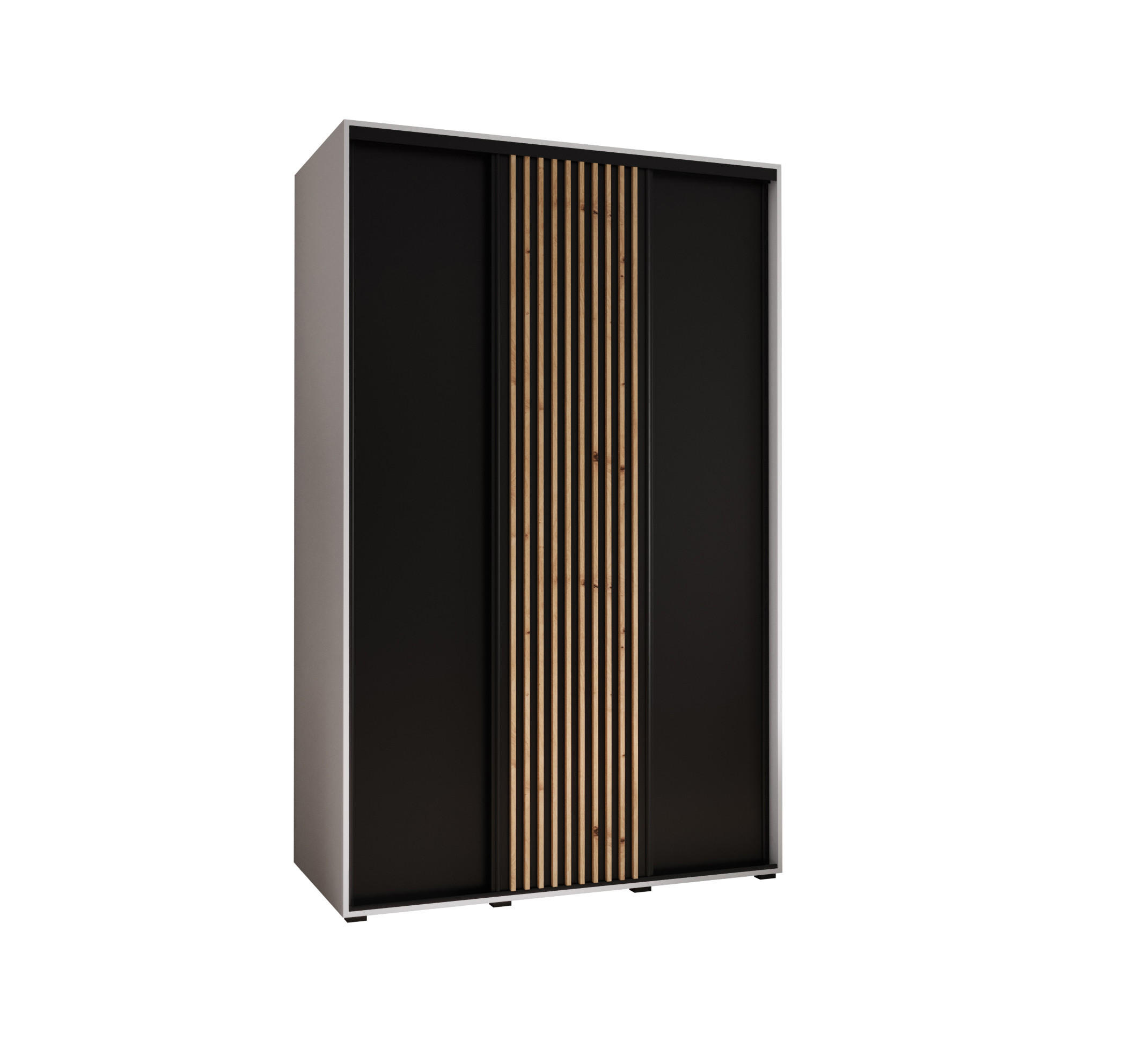 SCHWEBETÜRENSCHRANK 235,2/150/45 3-türig - Schwarz/Weiß, Holz/Metall (150/235/45cm) - Abiks Möbel