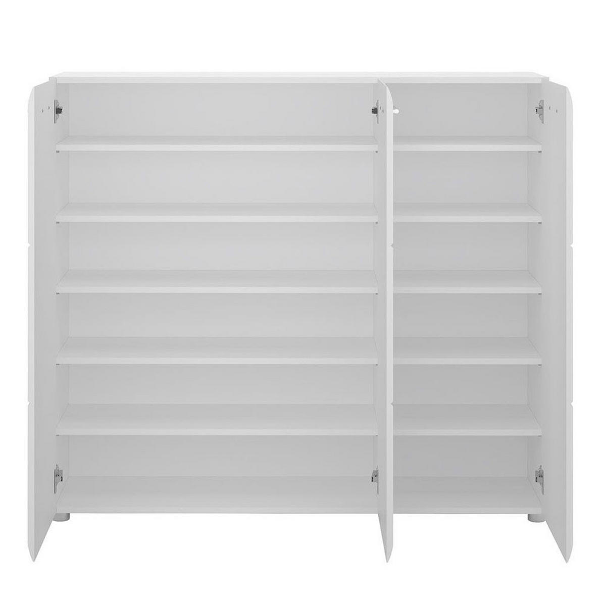 SCHUHKOMMODE Merano Weiß / Weiß Hochglanz 135 / 36 / 120cm - Weiß Hochglanz/Weiß, Holz/Holzwerkstoff (135/36/120cm) - Feldmann-Wohnen