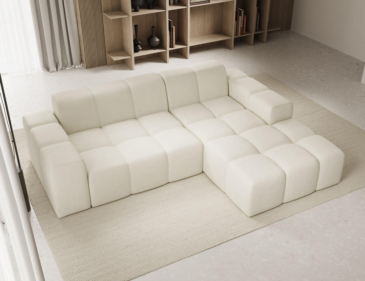 ECKSOFA Fogo mit Hocker, Couch L-Form, Sofa Rechts, Veloursstoff, 245x68x180 cm, Beige - Beige, Holz/Textil (245/180cm) - PROMETO Möbel