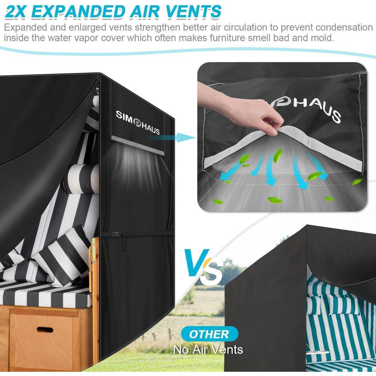 SCHUTZHÜLLE für Strandkorb 120x90x155/140cm 420D Oxford Gewebe Winterfest - Schwarz, Kunststoff (90/155/155cm)