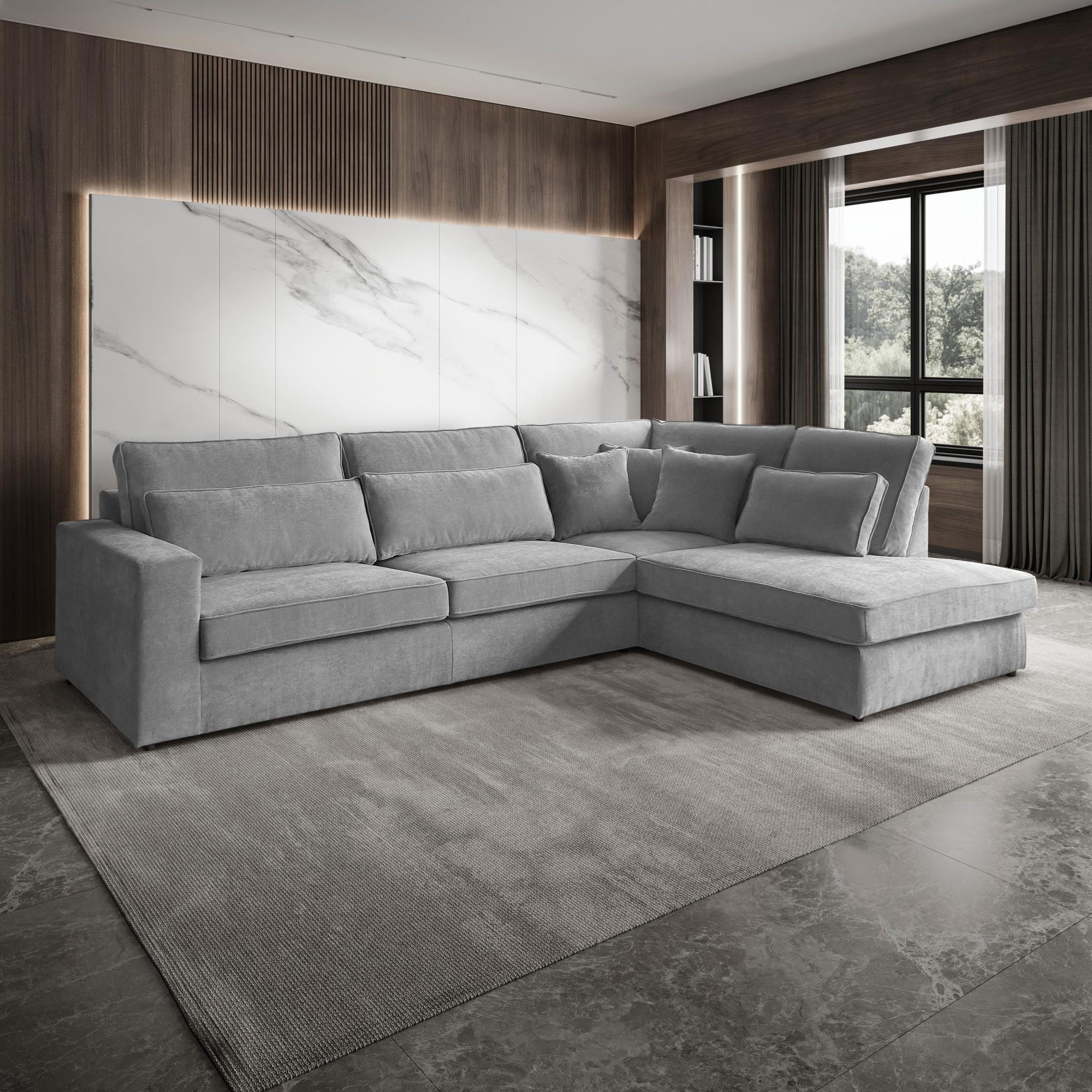 ECKSOFA Parma ohne Schlaffunktion hellgrau rechts - Hellgrau/Schwarz, Textil (314/224cm) - Beautysofa