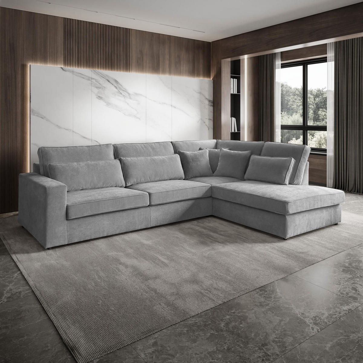 ECKSOFA Parma ohne Schlaffunktion hellgrau rechts - Hellgrau/Schwarz, Textil (314/224cm) - Beautysofa