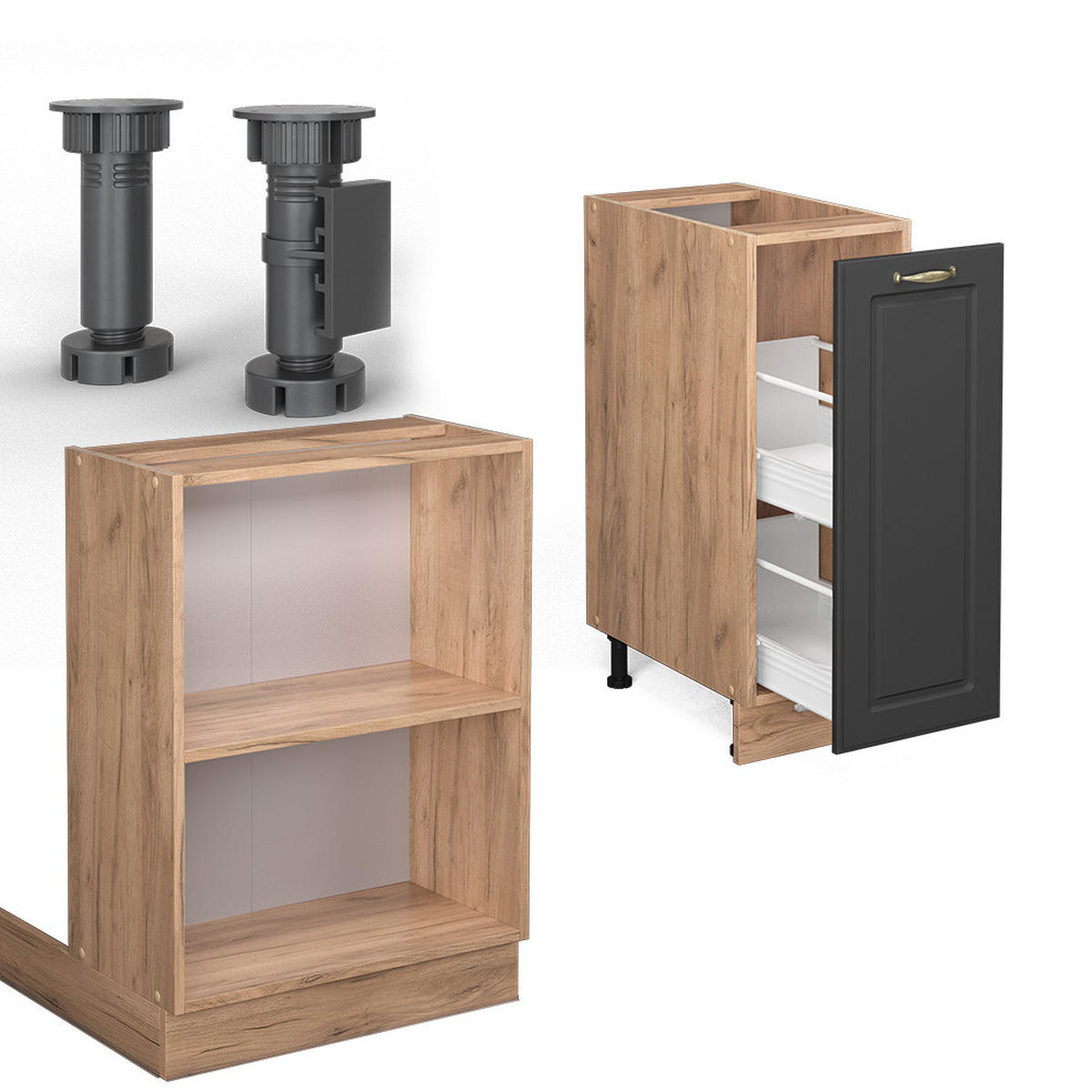 KÜCHENINSEL Fame-Line Anthrazit Landhaus/Goldkraft Eiche 90 cm ohne AP - Honigeiche/Anthrazit, Holzwerkstoff (90/82/60cm) - Vicco