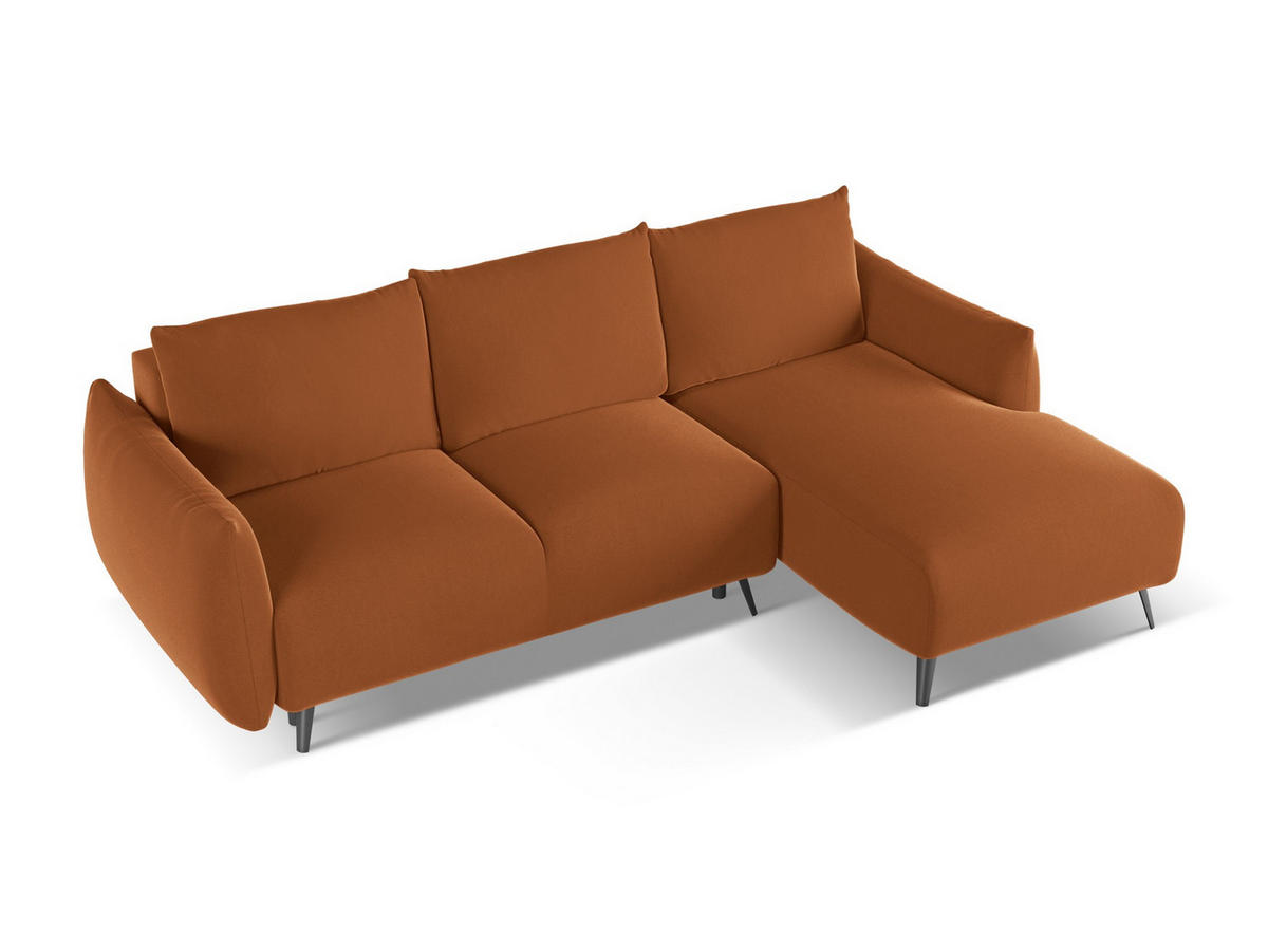 ECKSOFA mit Schlaffunktion Samt Stoff Orange - Terra cotta/Schwarz, Textil/Metall (242/162cm) - Makamii