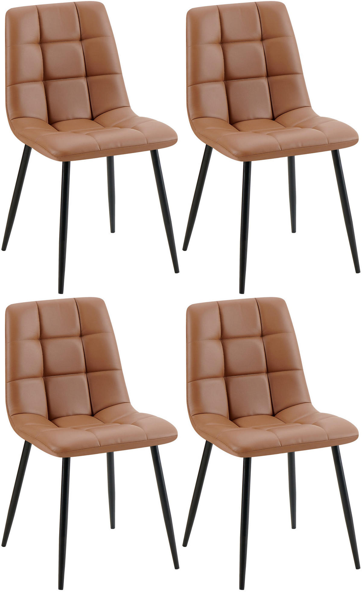 STUHL 4er Set Lederlook dunkelbraun - Dunkelbraun/Schwarz, Textil/Metall (45/84/55cm) - CLP