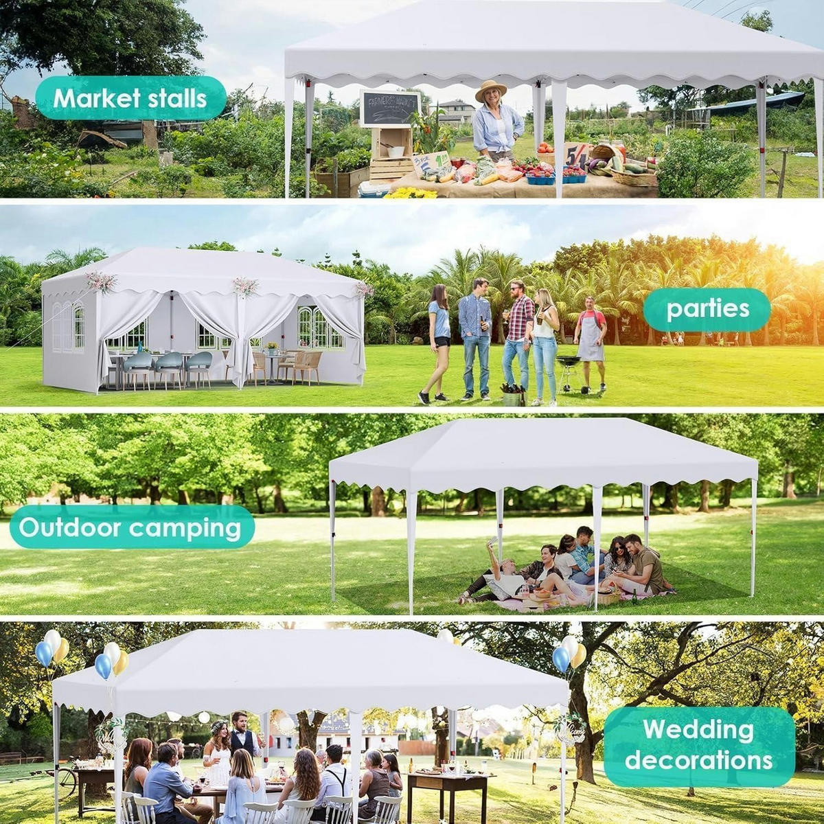 FALTPAVILLON 3x6 m Weiß Wasserdicht mit 6 Seitenteilen - Weiß, Metall (300/270/600cm)