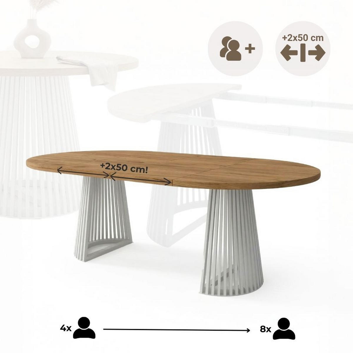 ESSTISCH runder ausziehbarer Tisch für Esszimmer DOVER 110 / 210 cm, Farbe: Eiche Wotan / Weiß - Eiche Wotan/Weiß, Holz (210/110/77cm) - Dekori_Interiors