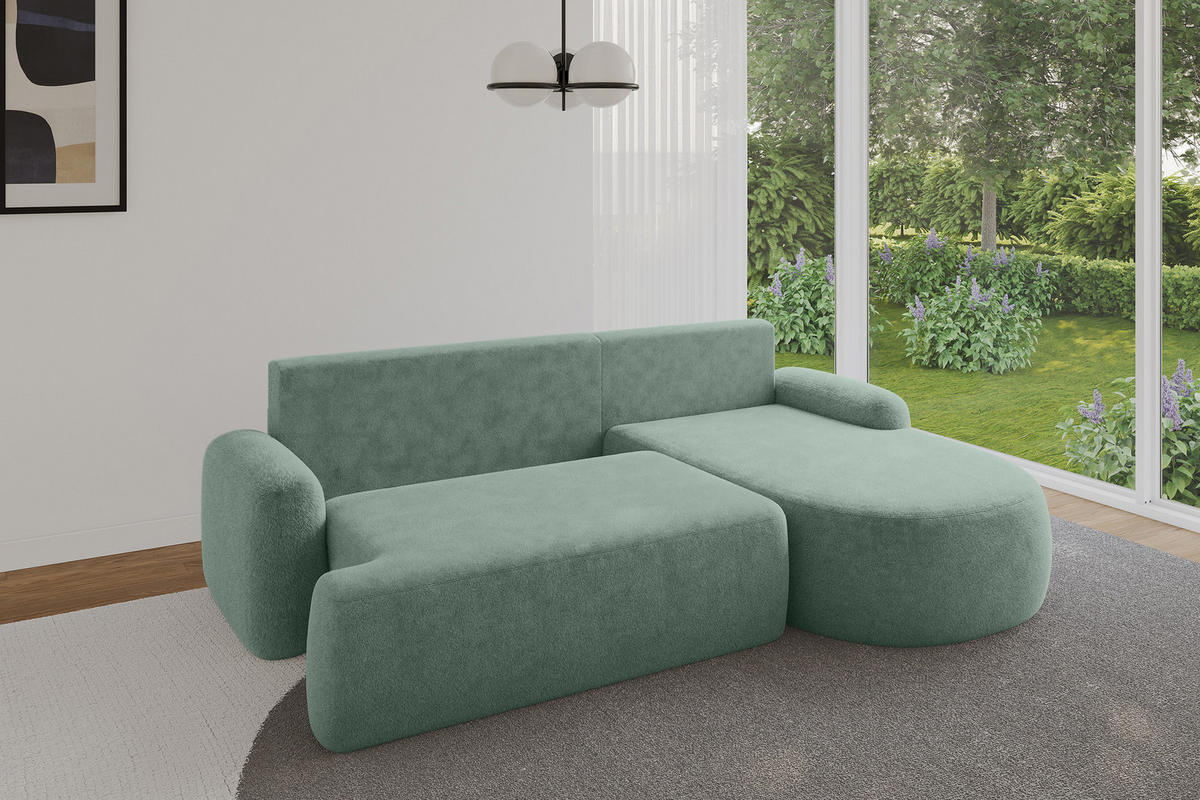 ECKSOFA mit Schlaffunktion und Bettkasten LIRA-L - 264x172x89 Salbeigrün - Salbeigrün, Holzwerkstoff/Textil (172/264cm) - ALTDECOR