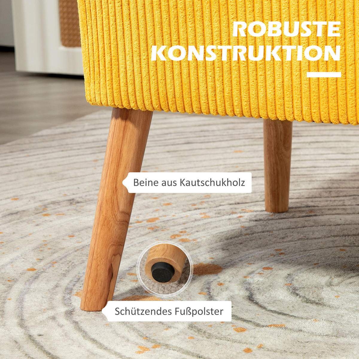 2-SITZER Sofa Polstersofa Doppelsofa Zweisitzer Sofa Cordartiges Polyester Gelb - Gelb/Naturfarben, Holz/Textil (56.5/77/117cm) - HOMCOM