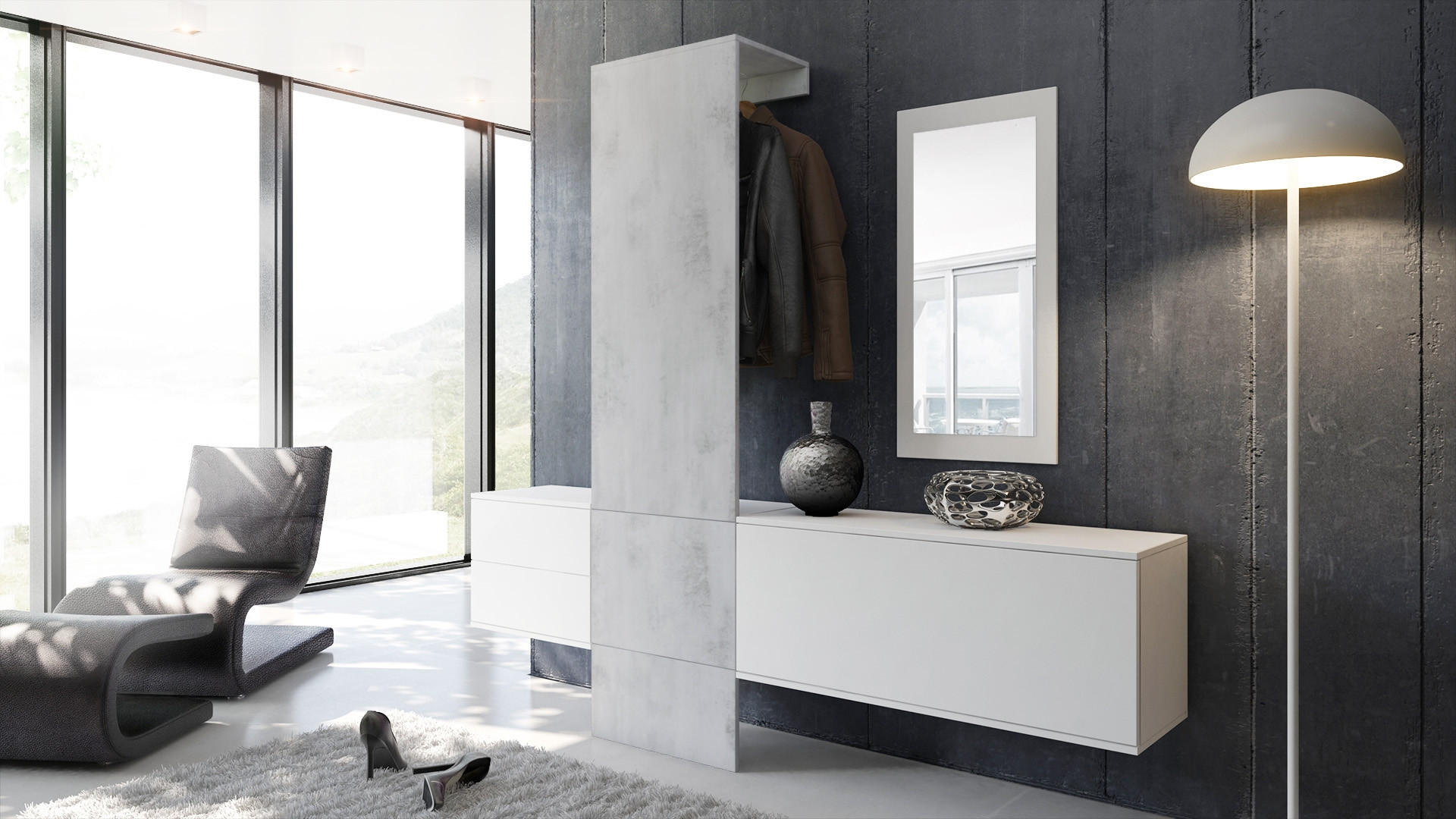 GARDEROBE Carlton Paneel in Beton Oxid Optik - Hellgrau, Holzwerkstoff (208/193/35cm) - Vladon