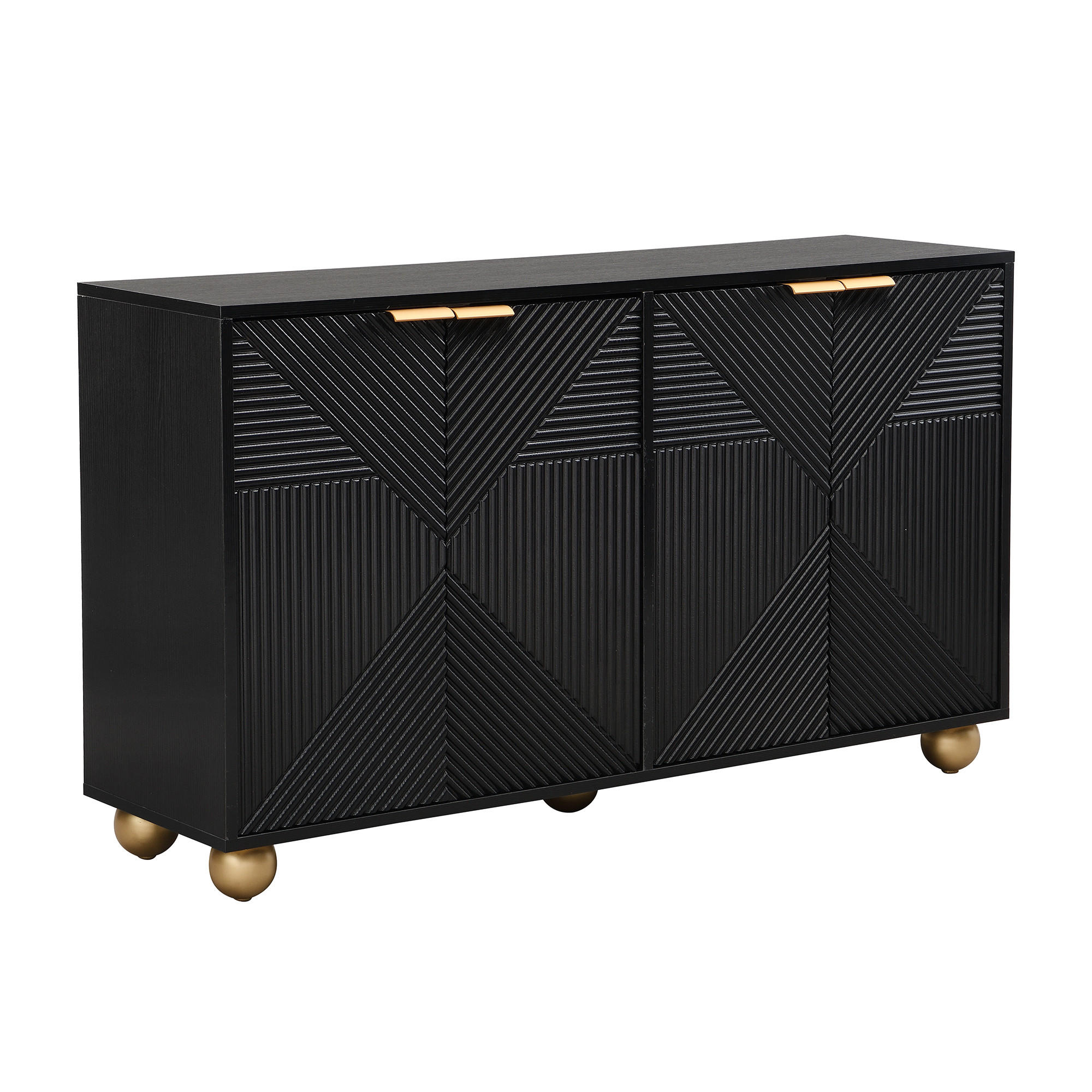 SIDEBOARD 120 cm in Schwarz mit 3D-Relief-Fronten & 4 Türen - Schwarz, Holzwerkstoff/Metall (120/71.5/35cm) - Urban Meuble