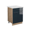 KÜCHENUNTERSCHRANK Fame-Line Dunkelblau Hochglanz 60 cm mit Schublade AP Marmor - Honigeiche/Eiche Wotan, Holzwerkstoff (60/82/60cm) - Vicco