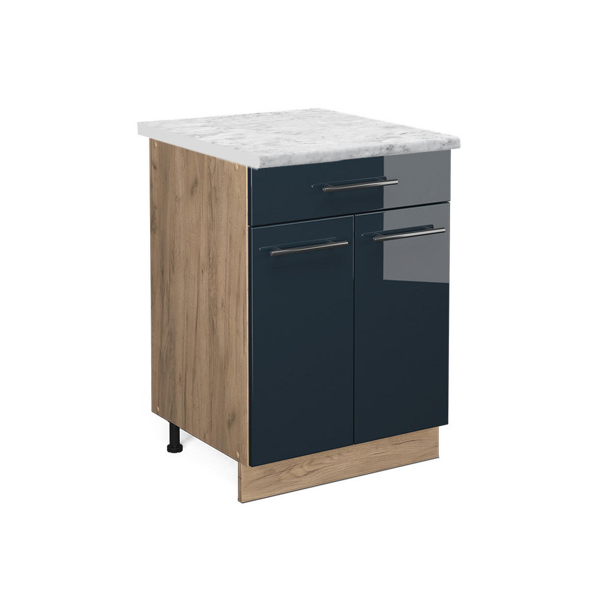 KÜCHENUNTERSCHRANK Fame-Line Dunkelblau Hochglanz 60 cm mit Schublade AP Marmor - Honigeiche/Eiche Wotan, Holzwerkstoff (60/82/60cm) - Vicco