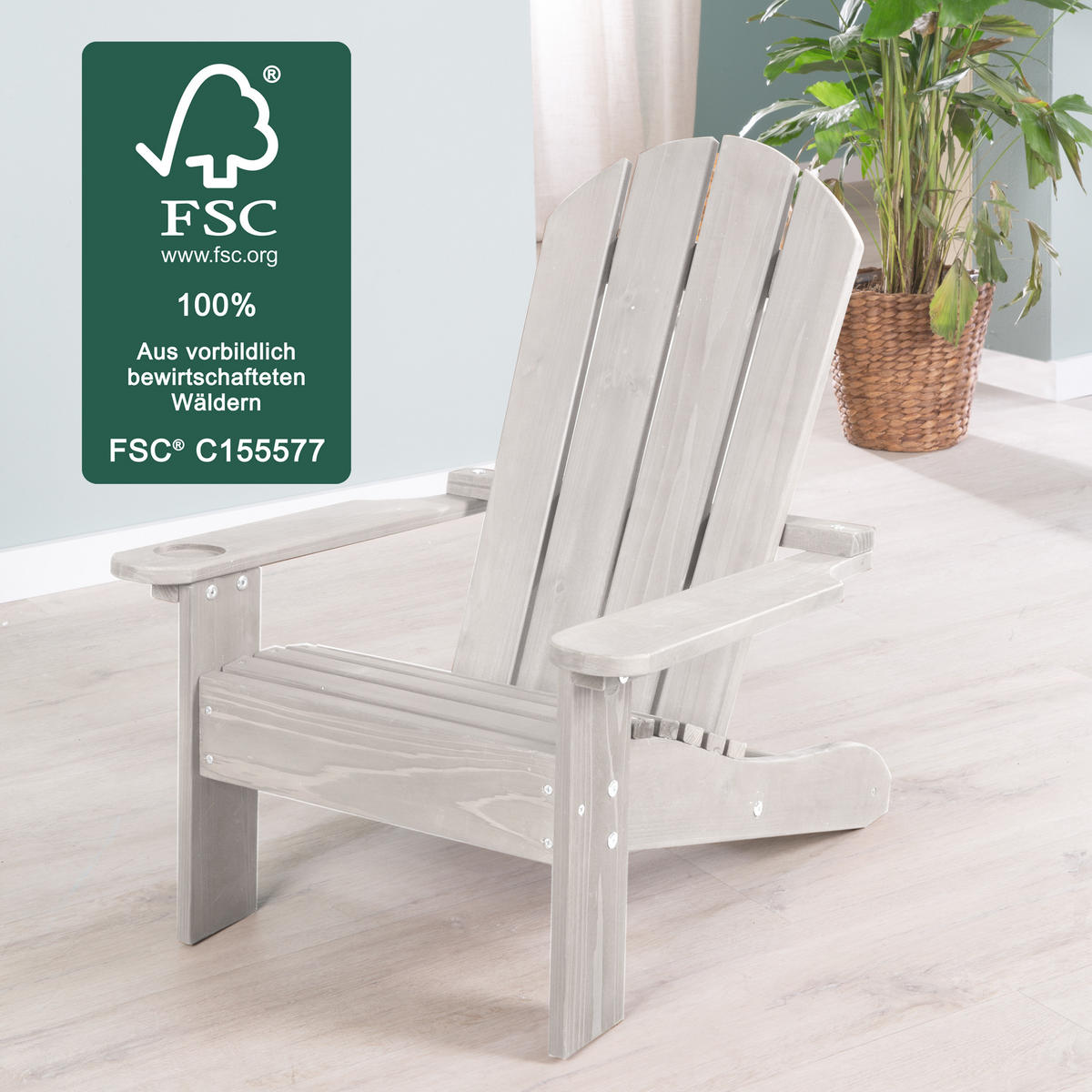 OUTDOORSTUHL "Deck Chair" - Hellgrau, Holz (51/60/55cm) - Roba