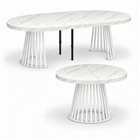 ESSTISCH rund ausziehbar 100/300/76 cm, Marmor, 54 cm Tischplatte + Lamellen-Metallgestell Weiß - Hellgrau/Weiß, Holzwerkstoff/Metall (100/300/76cm) - Damale Möbel