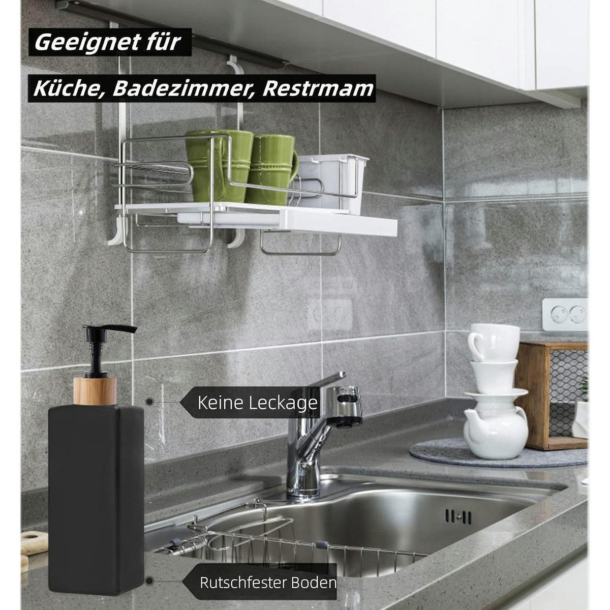 SEIFENSPENDER 2-teiliges Set Schwarz Bambus - Schwarz, Glas (5.7/18.5/5.7cm)