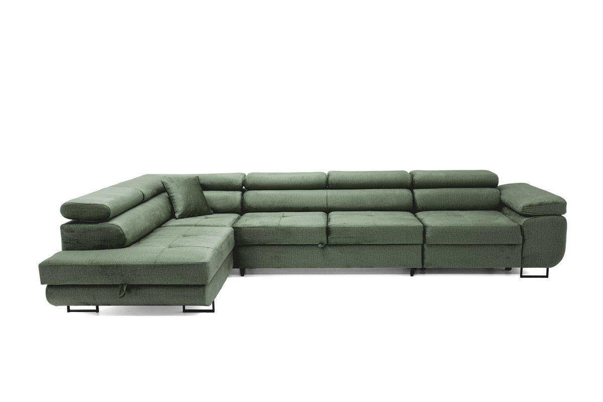 ECKSOFA WILD MAXI Links Dunkelgrün - Chromfarben/Dunkelgrün, Holz/Textil (350/203cm) - Muffo