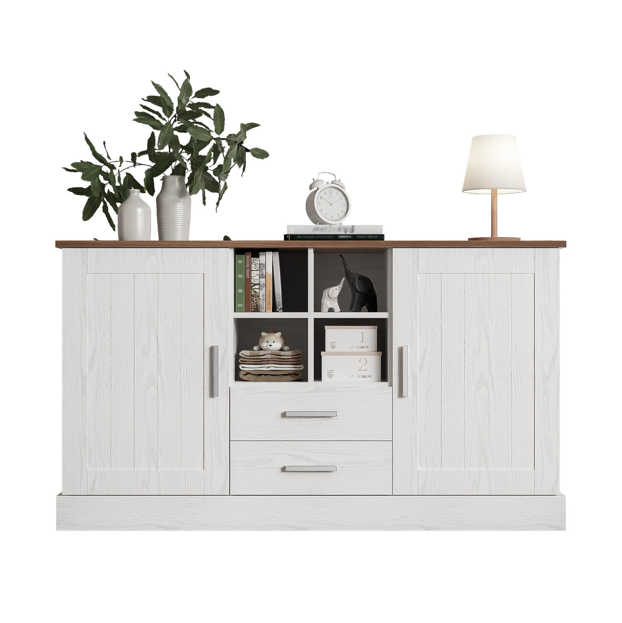 SIDEBOARD mit 2 Türen und 2 Schubladen 140 x 40 x 79,5 cm Brown White Wood - Braun, Holzwerkstoff (140/79.5/40cm) - Meubliv