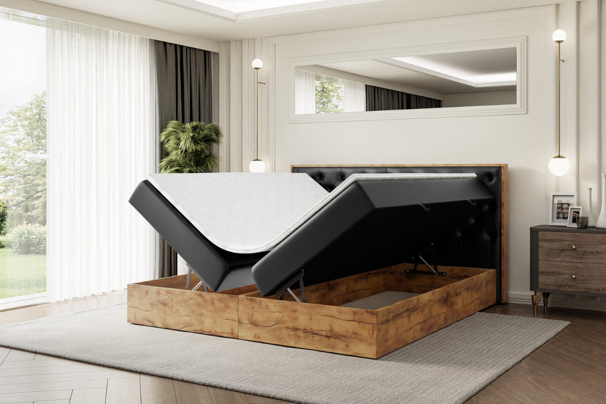 BOXBETT mit Matratze H4 und Lattenrost - LOLLI3 - 160x200 - Schwarz Hochglanz - Schwarz, Holzwerkstoff/Kunststoff (160/200cm) - ALTDECOR