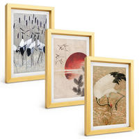 BILDER SET 3er Set - 20x30 cm Goldrahmen - Japanische Kraniche Landschaft - Goldfarben, Kunststoff (20/30cm) - TULUP
