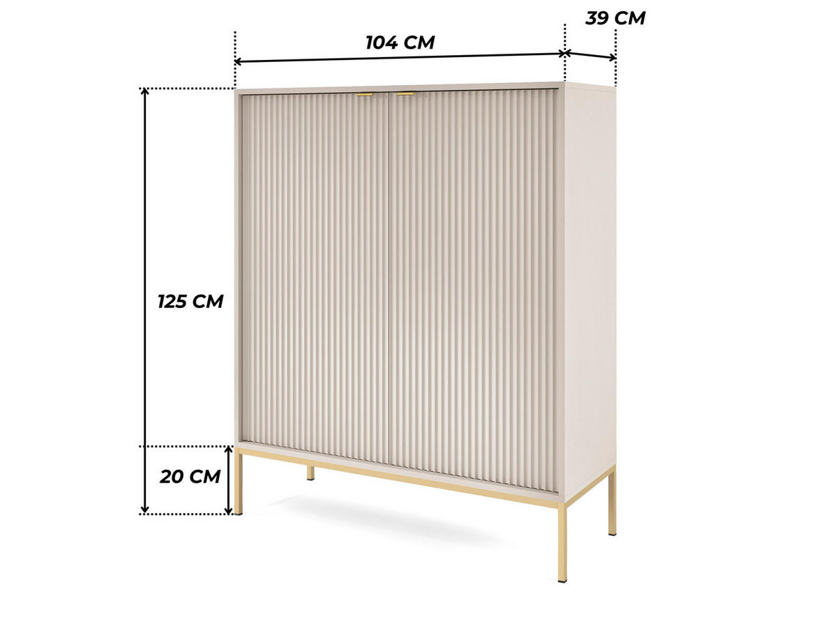 MODERNE Geriffelte Hochkommode KIOTO KW2D (Kaschmir, Gold Gestell, Soft-Close Türen) - Kaschmir/Goldfarben, Holz/Holzwerkstoff (104/125/39cm) - Ravio