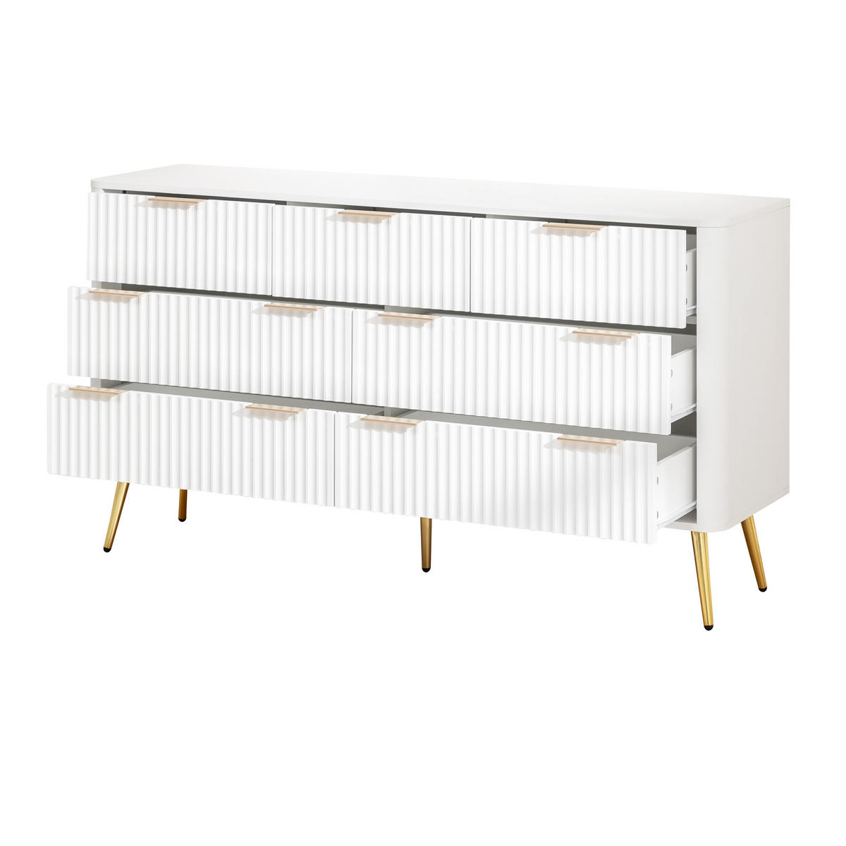 KOMMODE DE-38182 7 Schubladen mit Soft-Close und Metallgriffen Weiß - Weiß, Holzwerkstoff (145/80/40cm) - ComfortXL