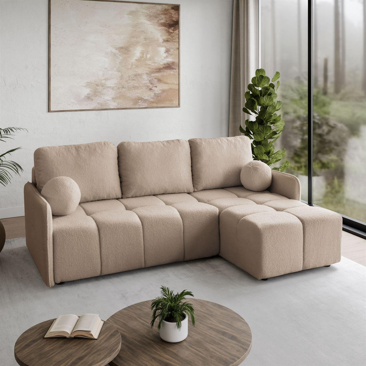 ECKSOFA GAMMA mit Schlaffunktion Quelle 05 - Beige, Textil (217/145cm) - Lookway