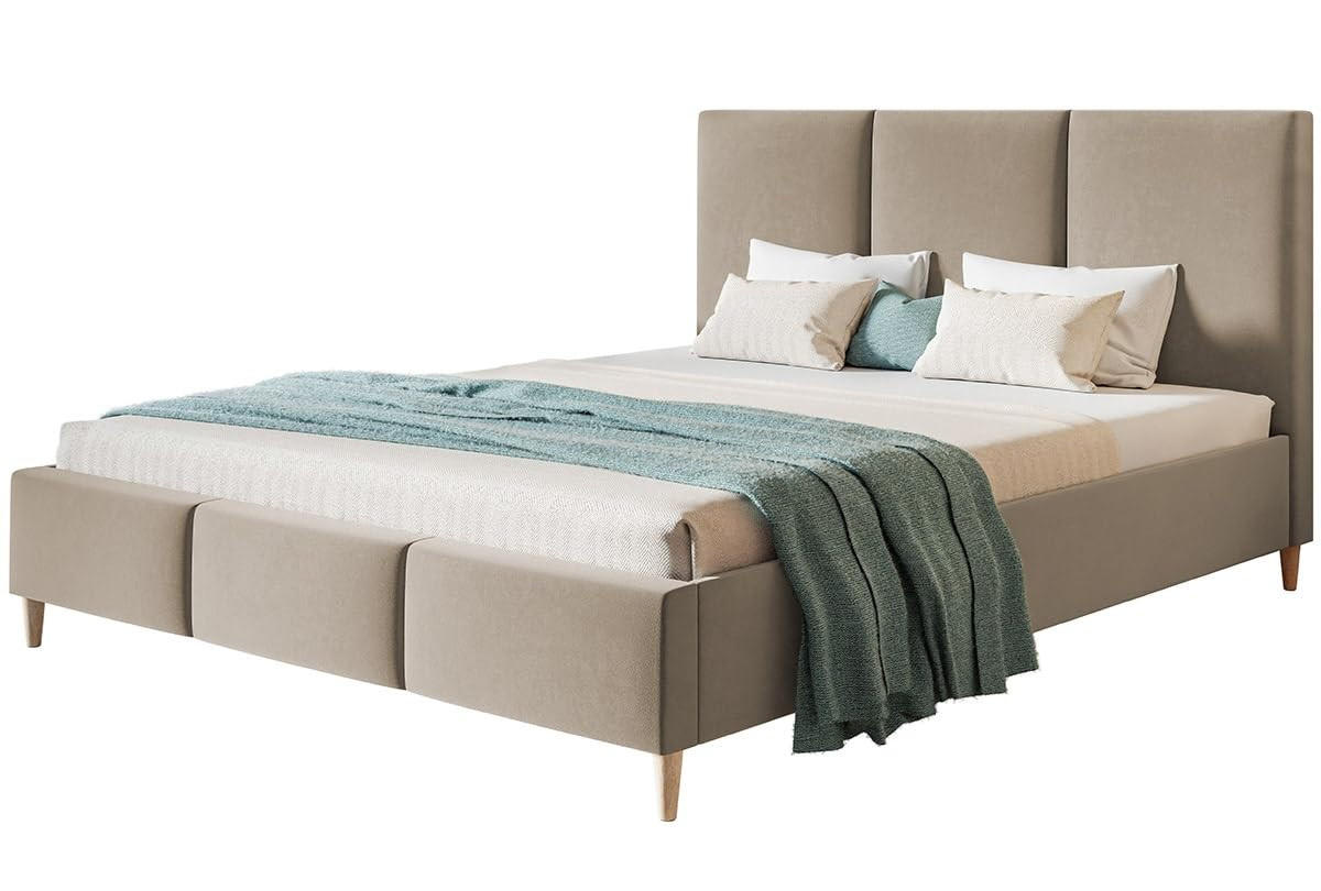POLSTERBETT LUX Siena mit Kopfteil, 120 x 200 cm, Doppelbett mit Lattenrost aus Holz, Velourstoff Braun, Füße in Farbe: Braun - Braun, Holz/Textil (120/200cm) - Alpi-Möbel