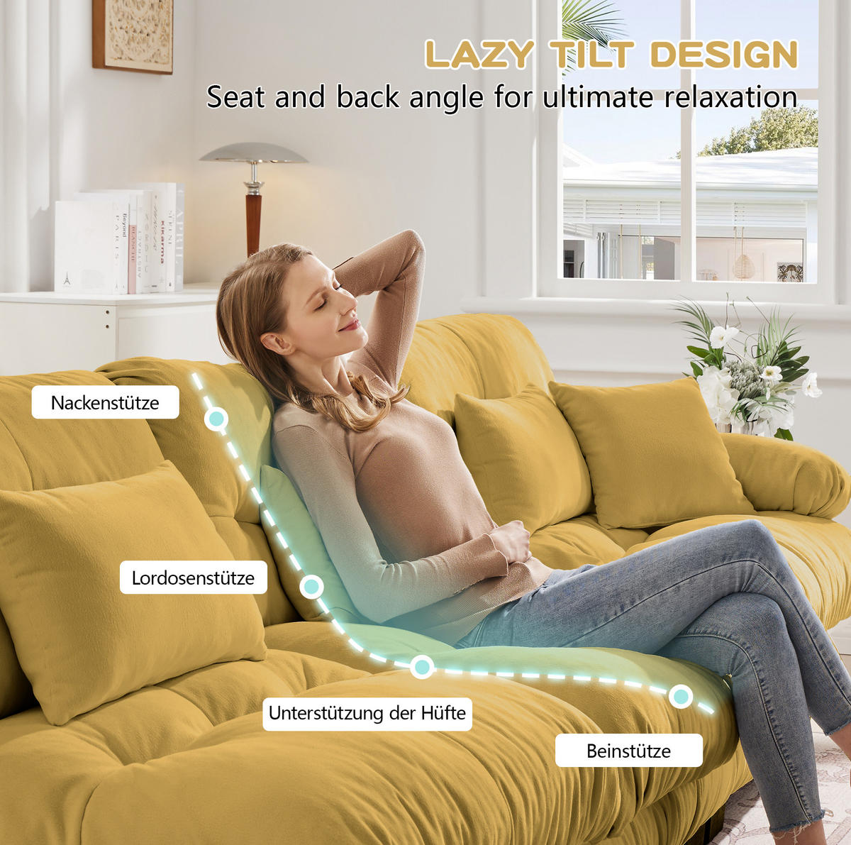 ECKSOFA 220/145/81 cm gelb aus Chenille mit Ottomane und Kissen - Gelb, Textil (145/220cm) - OKWISH
