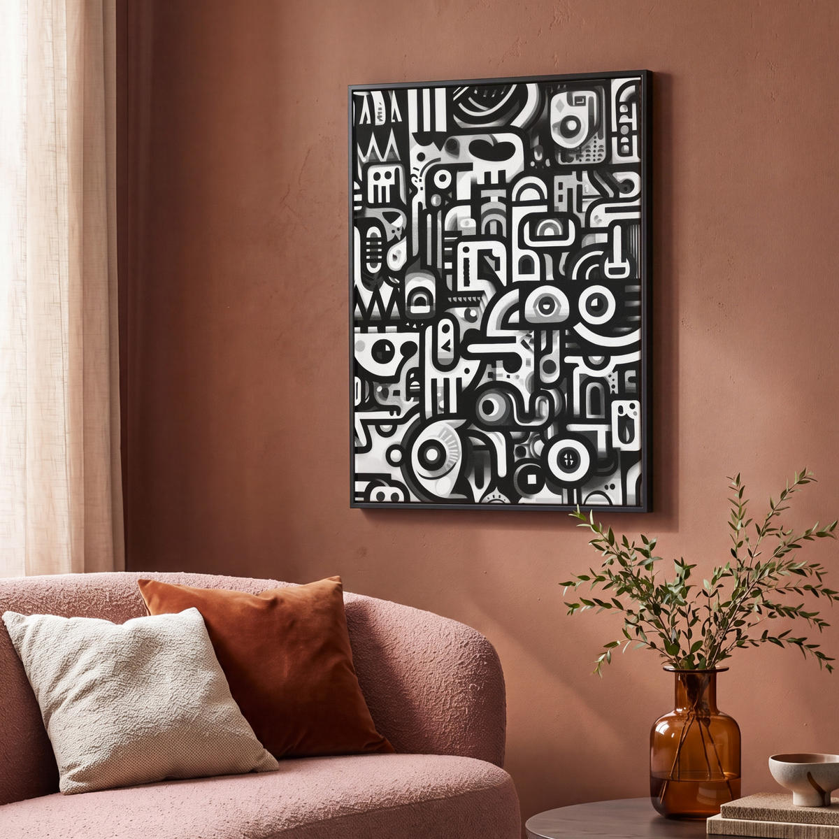 LEINWAND Bilder mit Rahmen - Symbole - Abstrakt - Grafik - Schwarz - 70x100 - Schwarz, Textil (70/100cm) - MuchoWow