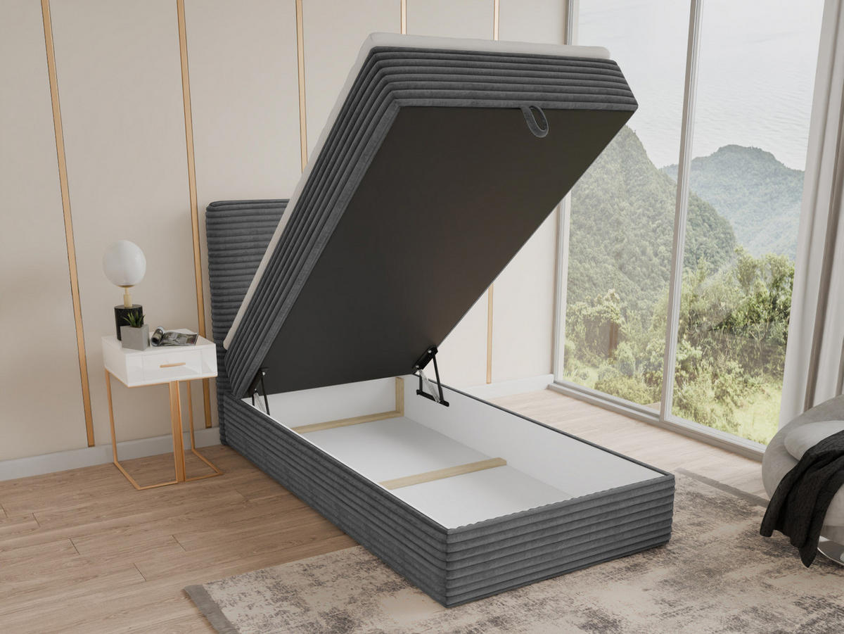 BOXBETT Mollo Mini - 100x200 - dunkelgrau (Tilia 90, Cord) - Dunkelgrau/Schwarz, Holz/Holzwerkstoff (100/200cm) - Sofnet
